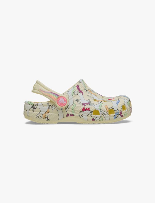 Crocs Classic Unicorn Graphic Clog - כפכפי קרוקס קלוג חד קרן בצבע קרם לקטנטנים