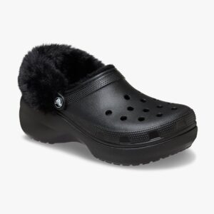 Crocs Classic Platform Fuzz Lined Clog - כפכפי קרוקס פלטפורמה פרוותיים לנשים בצבע שחור